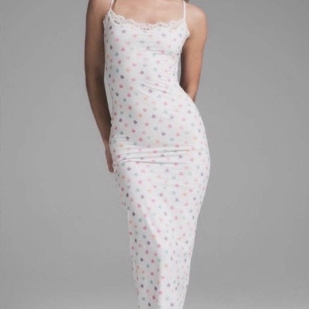 SOLD 💕 Valentine Date night dress💘 SKIMS White Maxi Dress with Candy Hearts